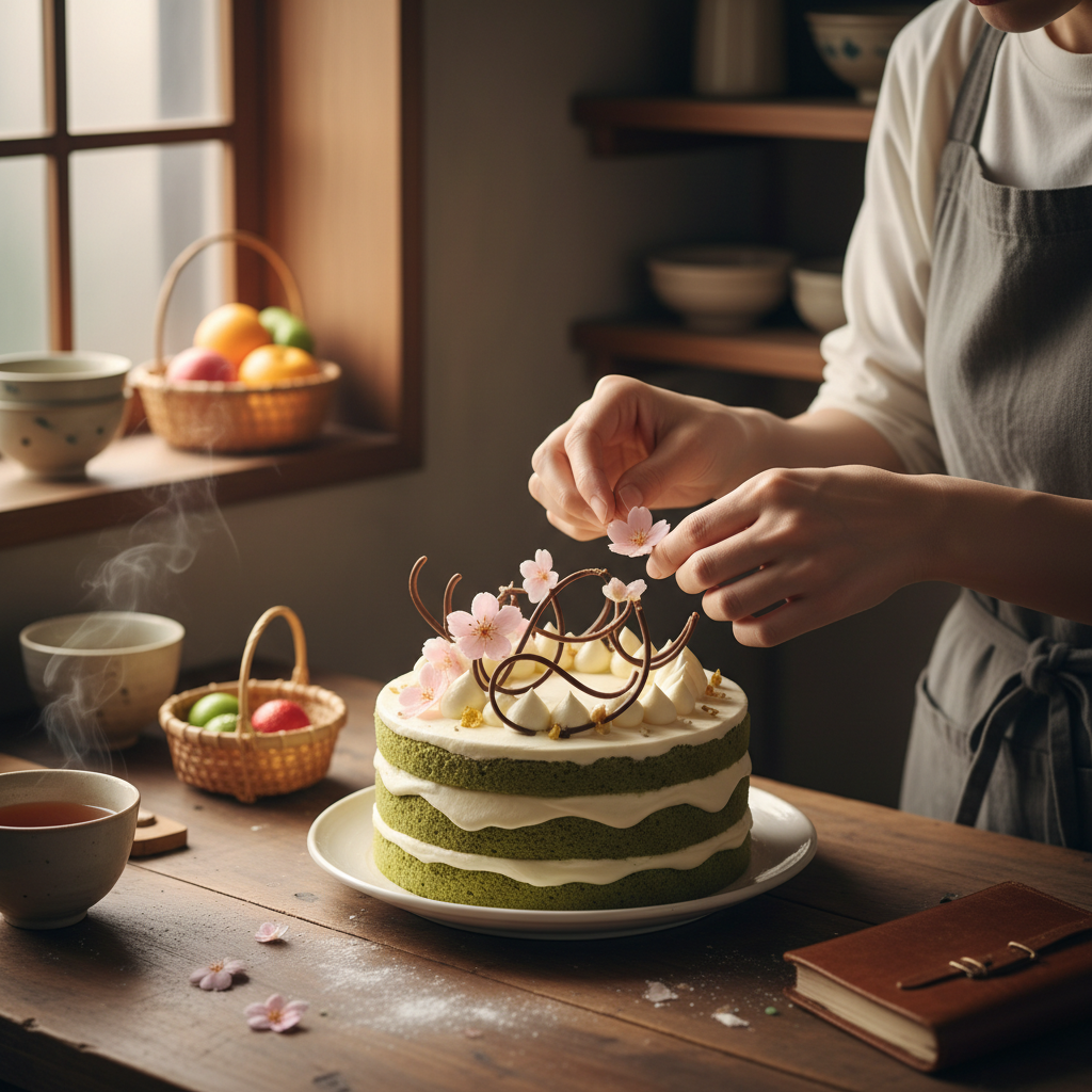 ケーキを丁寧に仕上げる和田知祥の手元